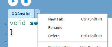 Als je op het pijltje naast de naam van jouw sketch klikt, verschijnt er een menu met als bovenste optie "New Tab"